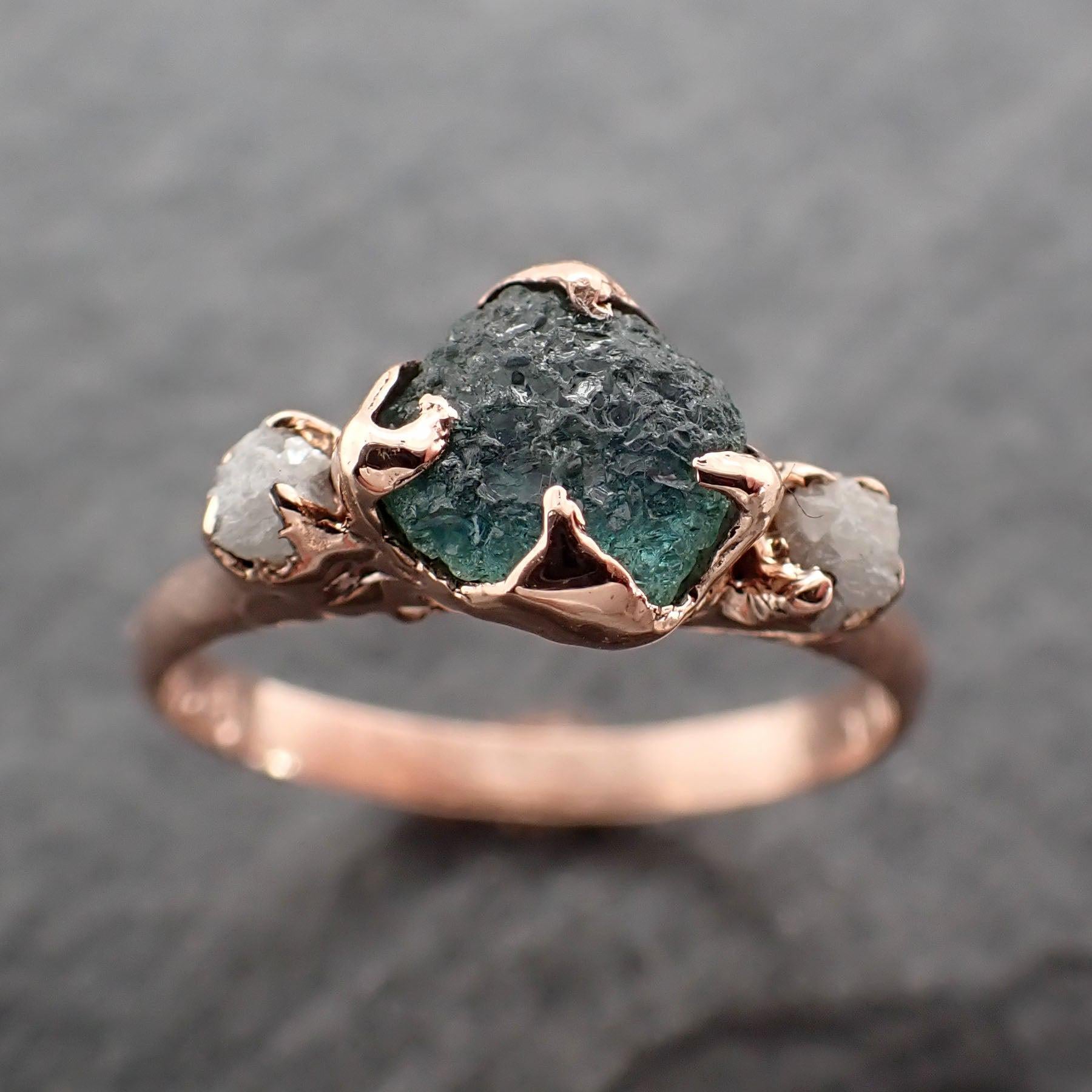 Raw Blue-Green Sapphire Engagement Ring • Rough Diamond Accents • Rose Gold • Custom_ANDY
