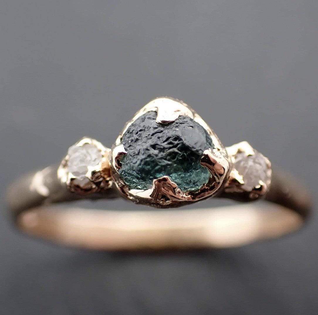 Raw Blue-Green Sapphire Engagement Ring • Rough Diamond Accents • Rose Gold • Custom_ANDY