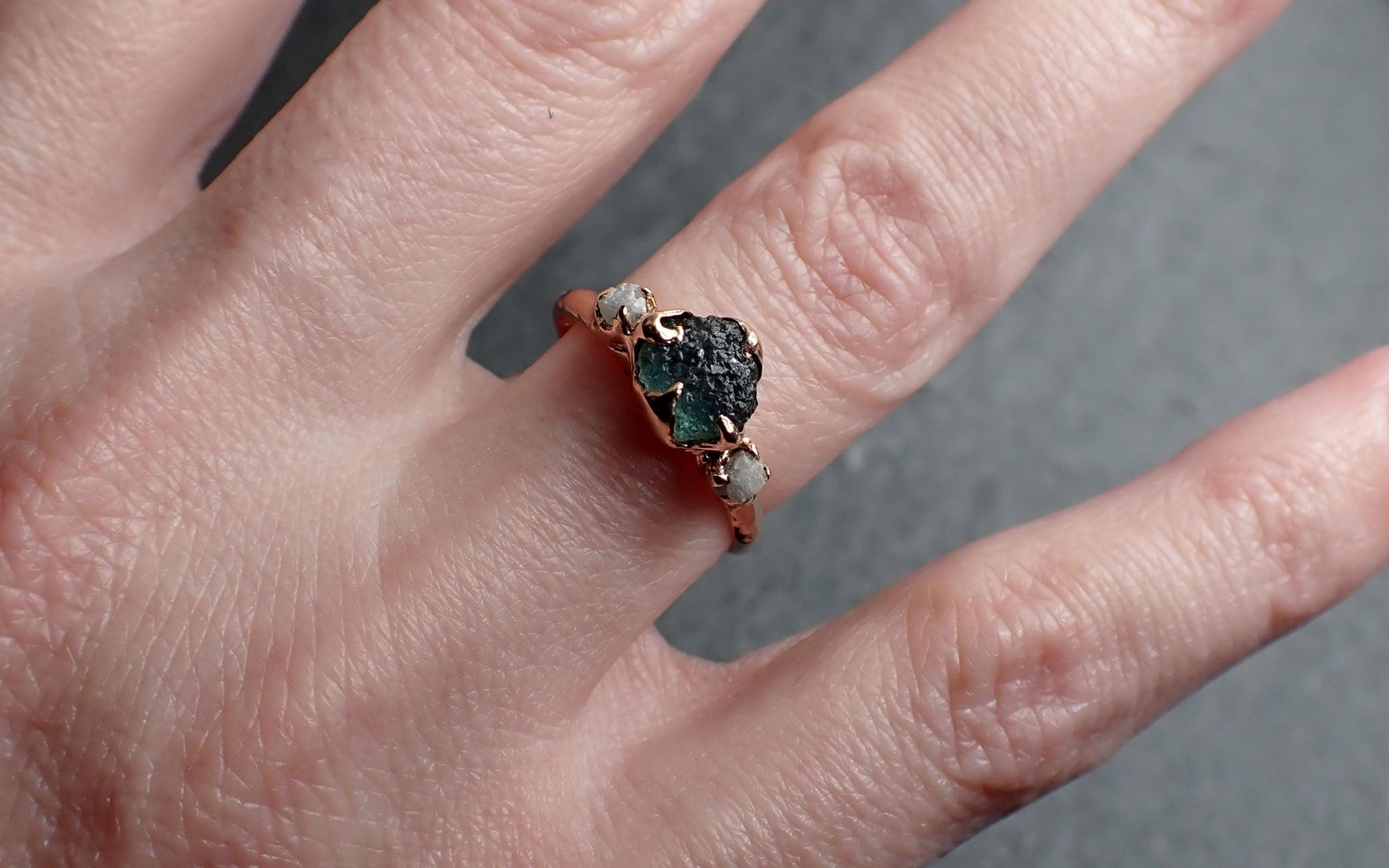 Raw Blue-Green Sapphire Engagement Ring • Rough Diamond Accents • Rose Gold • Custom_ANDY