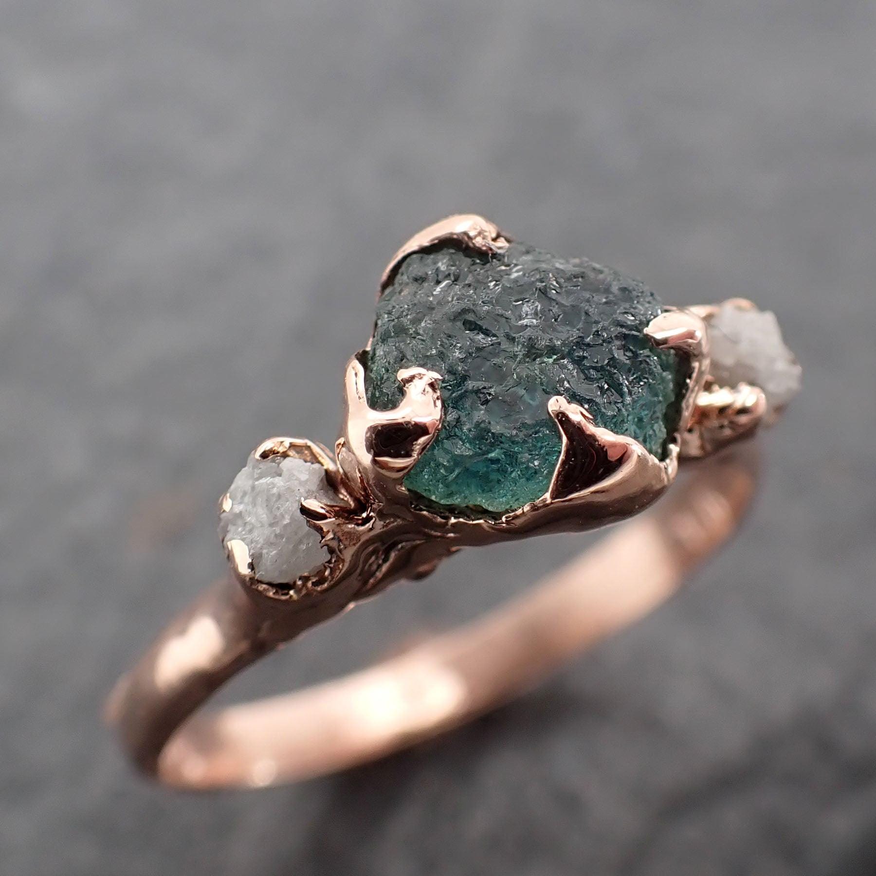 Raw Blue-Green Sapphire Engagement Ring • Rough Diamond Accents • Rose Gold • Custom_ANDY