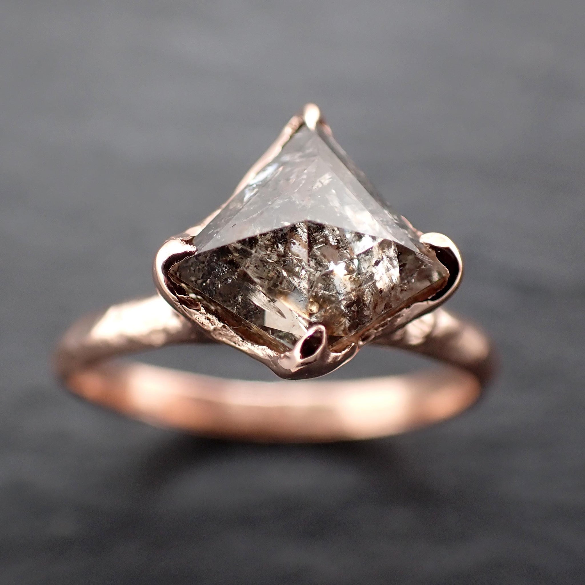 Shield Cut Salt & Pepper Diamond Engagement Ring • 1.935 ct Natural Diamond • 14k Rose Gold • Handmade in USA byAngeline 3617