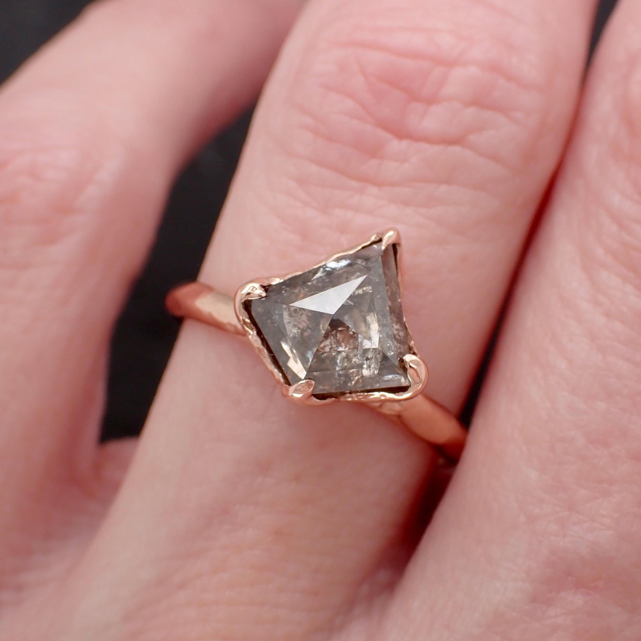 Shield Cut Salt & Pepper Diamond Engagement Ring • 1.935 ct Natural Diamond • 14k Rose Gold • Handmade in USA byAngeline 3617