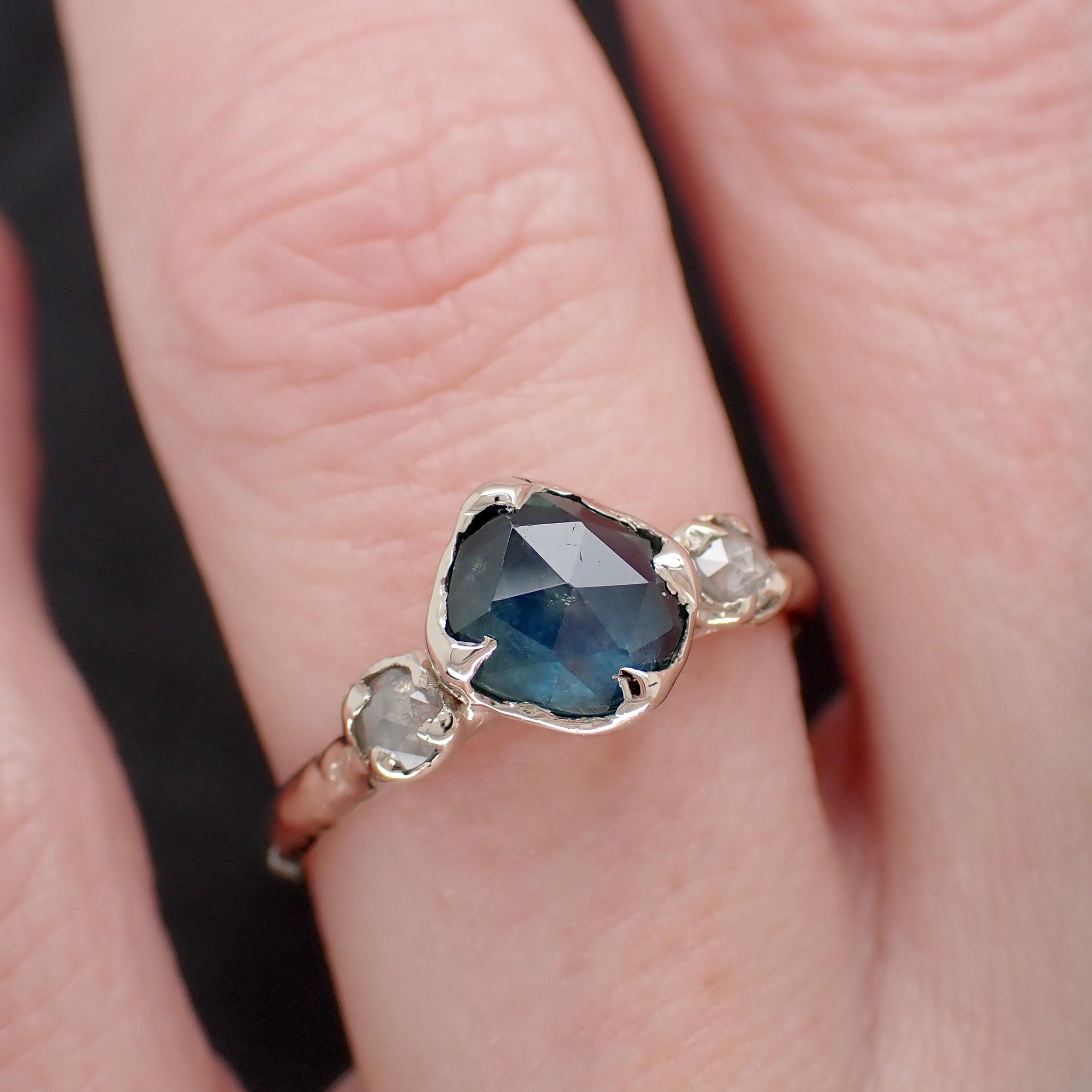 Montana Sapphire Engagement Ring • 18k White Gold • Rose Cut Diamond Accents • Handmade byAngeline 3620