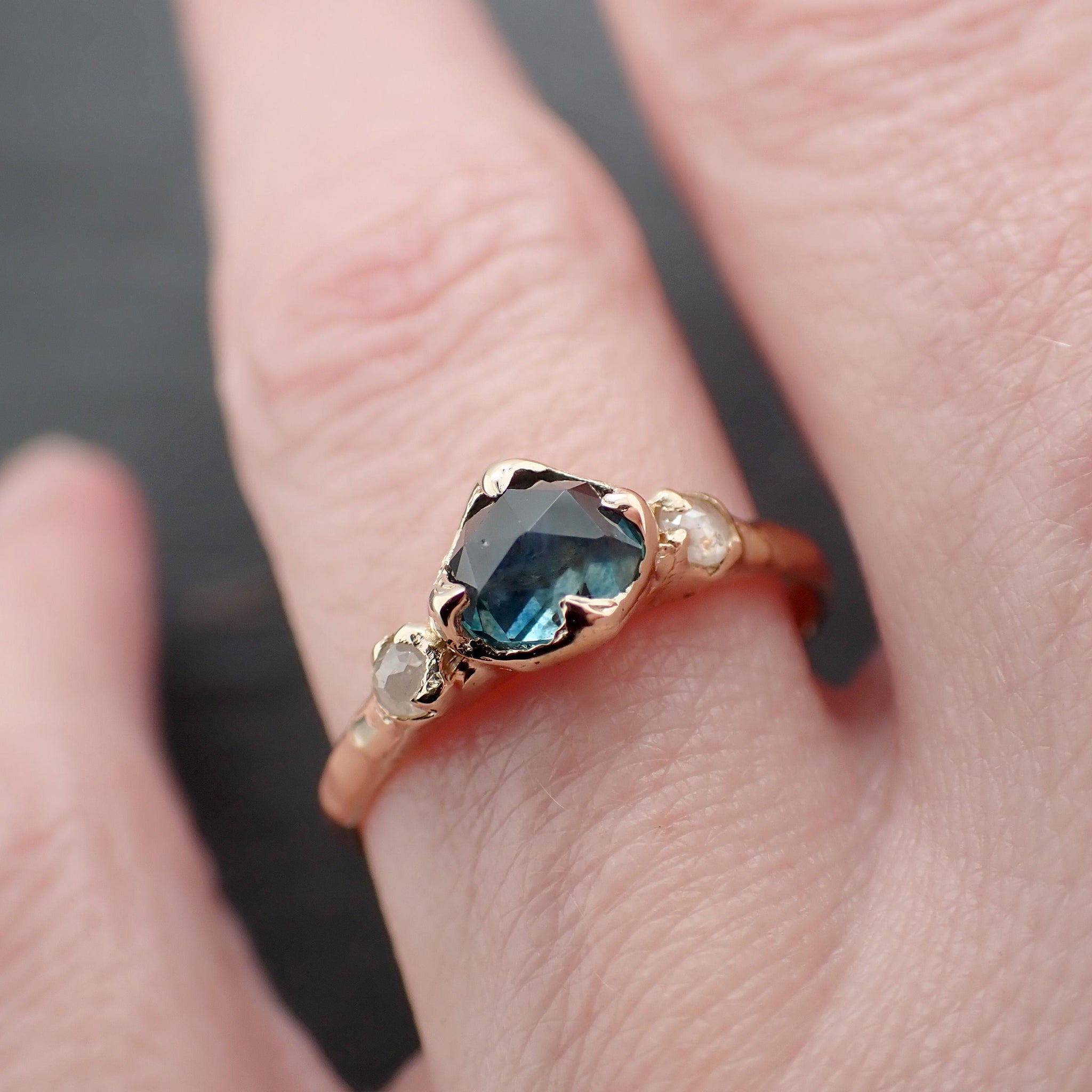 Montana Sapphire Engagement Ring • 14k Yellow Gold • Rose Cut Diamond Accents • Handmade byAngeline 3619