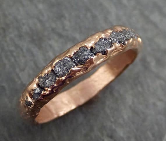 Raw Black Diamond Men's Wedding Band • Yellow White Rose Gold