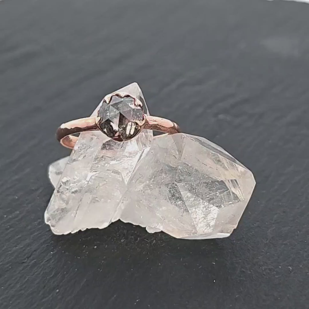 Salt and Pepper Solitaire Diamond Engagement Ring • 14k Rose Gold • Handmade byAngeline 1716