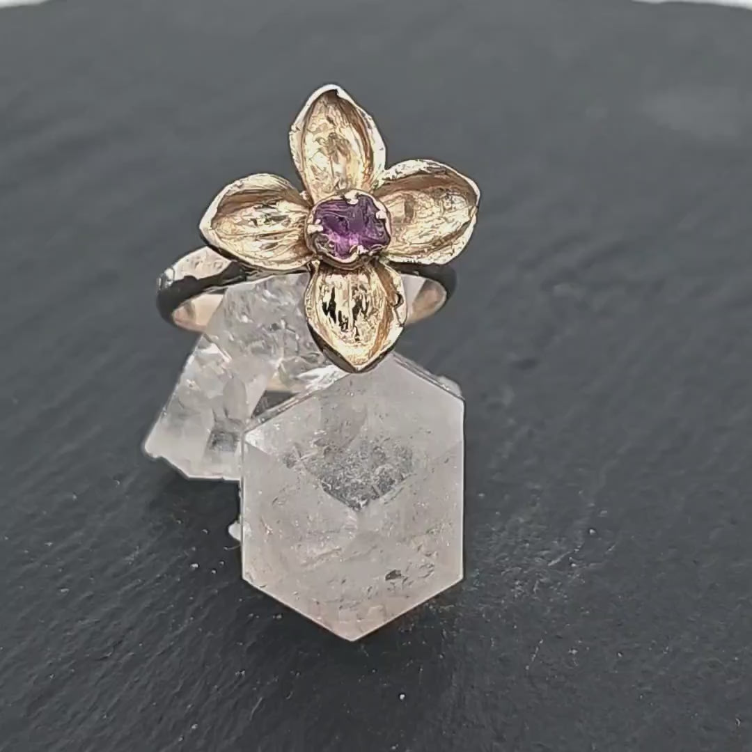 Real Flower and pink Sapphire 14k White gold wedding engagement ring Enchanted Garden Floral Ring byAngeline 2973