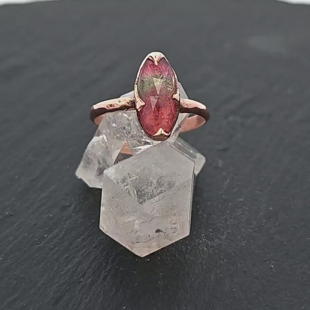 Fancy cut Pink Tourmaline Rose Gold Ring Gemstone Solitaire recycled 14k statement cocktail statement 1228