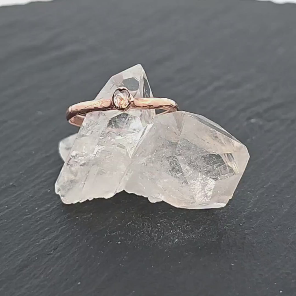 Dainty Champagne Diamond Solitaire Engagement Ring • 14k Rose Gold • Handmade byAngeline 1084
