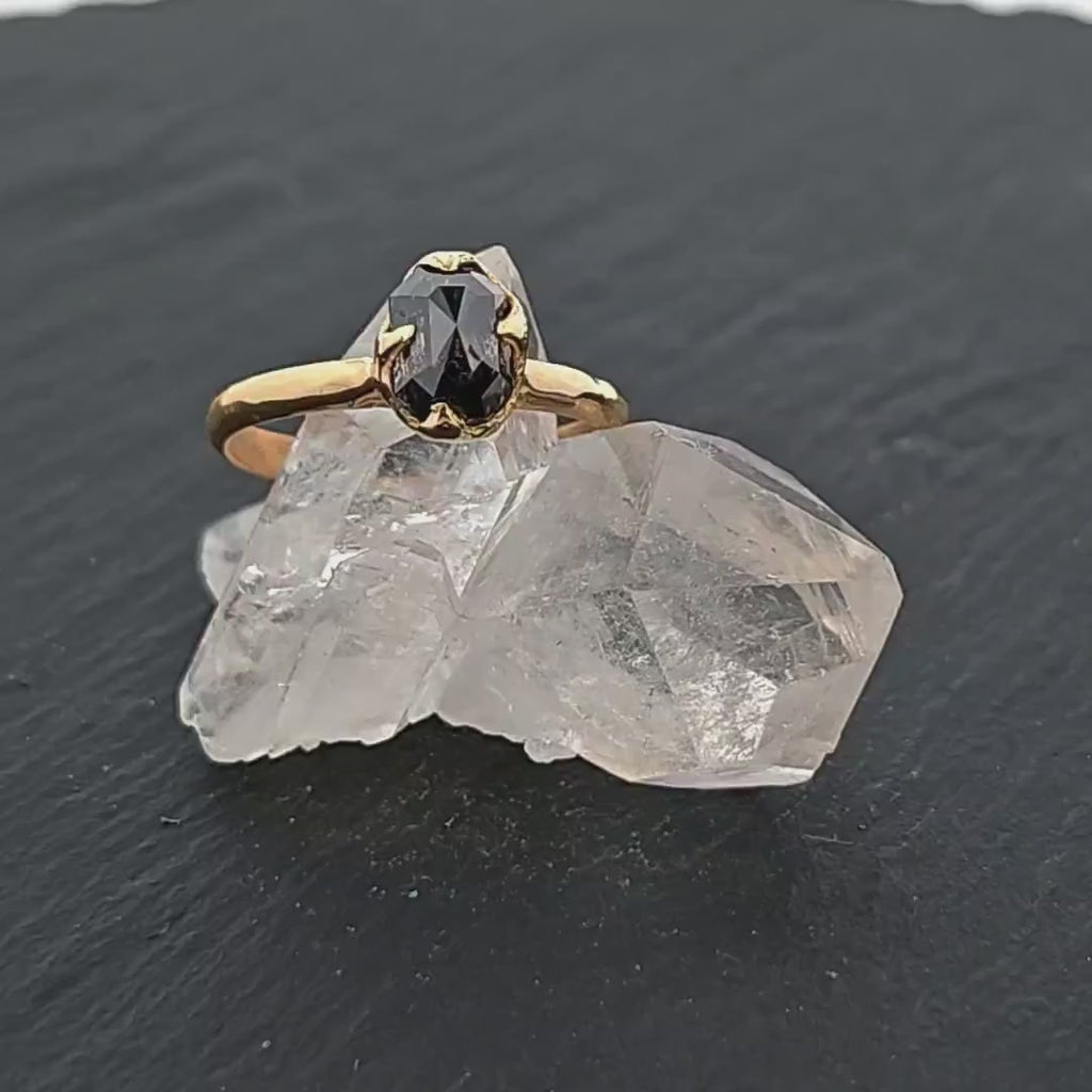 Fancy cut salt and pepper Diamond Solitaire Engagement 18k yellow Gold Wedding Ring Diamond Ring byAngeline 1399