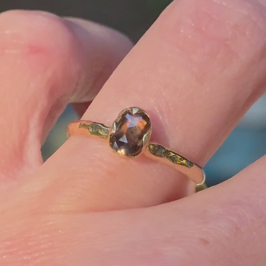 Fancy Cut Cognac Diamond Solitaire EngagementRing | 14k Yellow Gold Wedding Ring byAngeline 0806