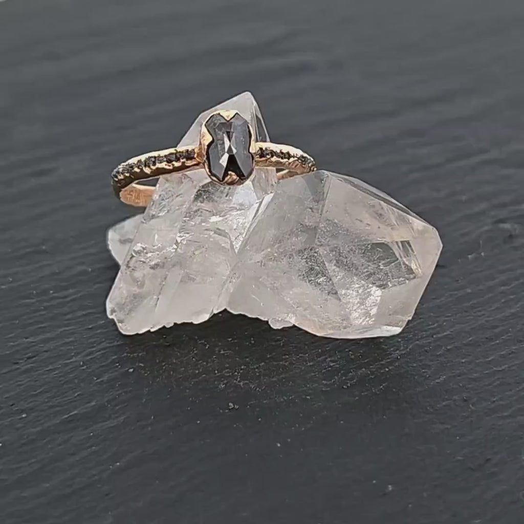 Fancy Cut Salt and Pepper Diamond Engagement Ring | 14k yellow Gold | Wedding Ring | Rough Diamond Band | Handmade byAngeline 0702