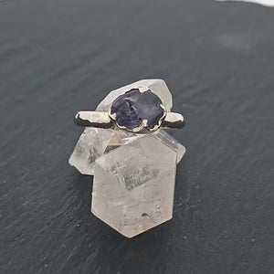 Sapphire Blue tumbled White 14k gold Solitaire gemstone ring 2848