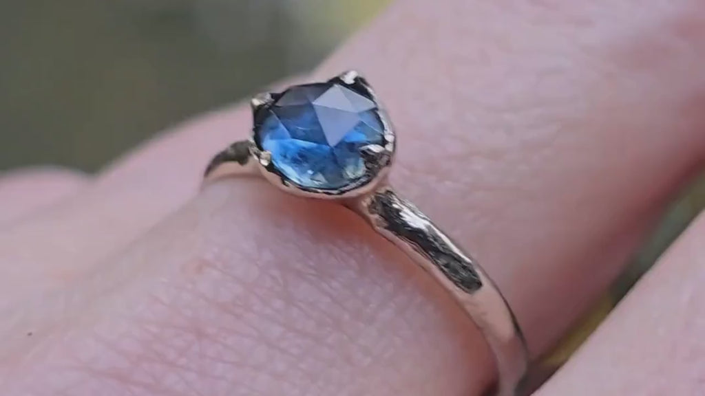 Montana Sapphire Solitaire Engagement Ring • 14k White Gold • Antique Rose Style Cut • Handmade In USA byAngeline 3613