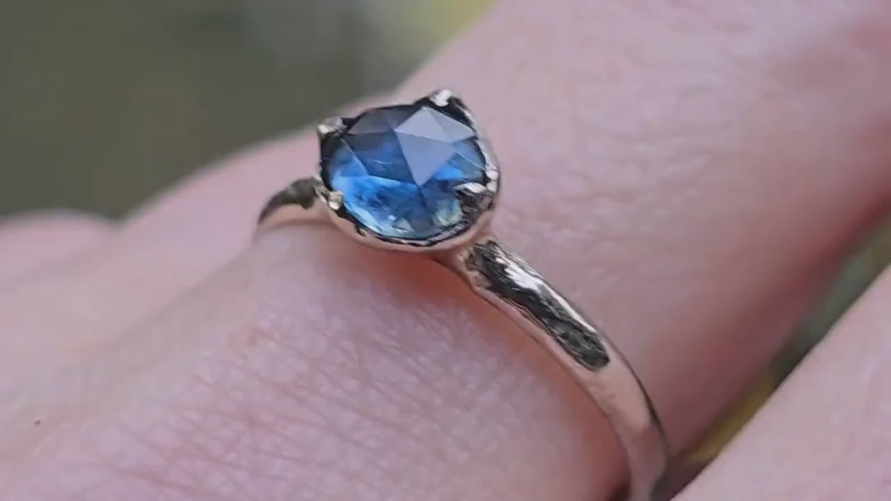 Montana Sapphire Solitaire Engagement Ring • 14k White Gold • Antique Rose Style Cut • Handmade In USA byAngeline 3613