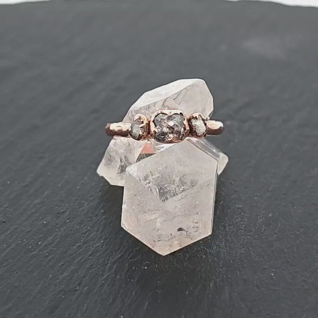 Fancy Cut Salt and Pepper Diamond Engagement Ring • 14k Rose Gold • Multi stone Wedding Ring by Angeline 3005