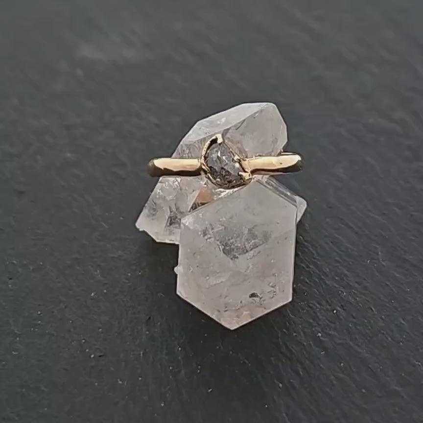 Salt and Pepper Half Moon Diamond Solitaire Engagement Ring • 14k Yellow Gold • Handmade byAngeline 1583