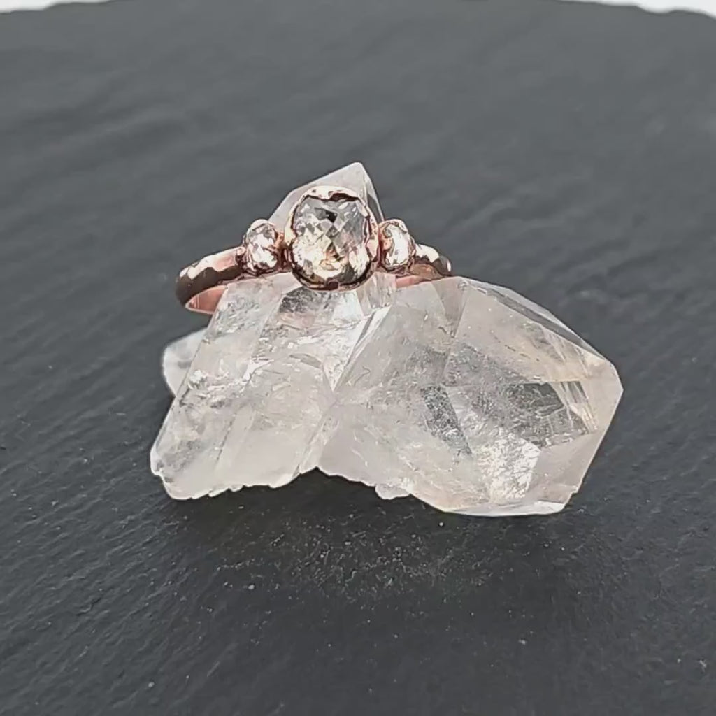 Champagne Diamond Engagement Ring • 14k Rose Gold • Multi stone Wedding Ring by Angeline 1891