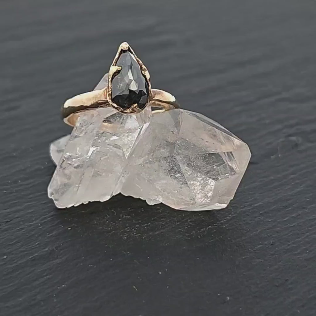 Salt and Pepper Diamond Solitaire Engagement Ring • 14k Yellow Gold • Handmade by Angeline 3209