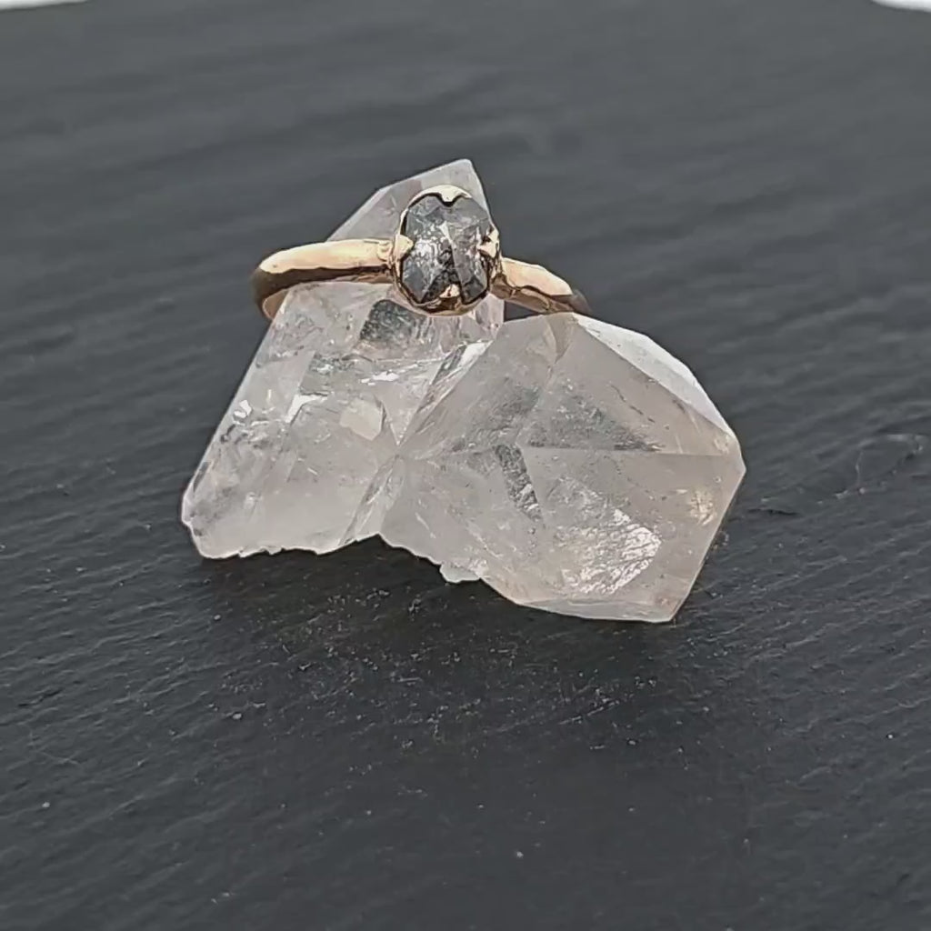 Fancy cut salt and pepper Diamond Solitaire Engagement 14k yellow Gold Wedding Ring byAngeline 2023
