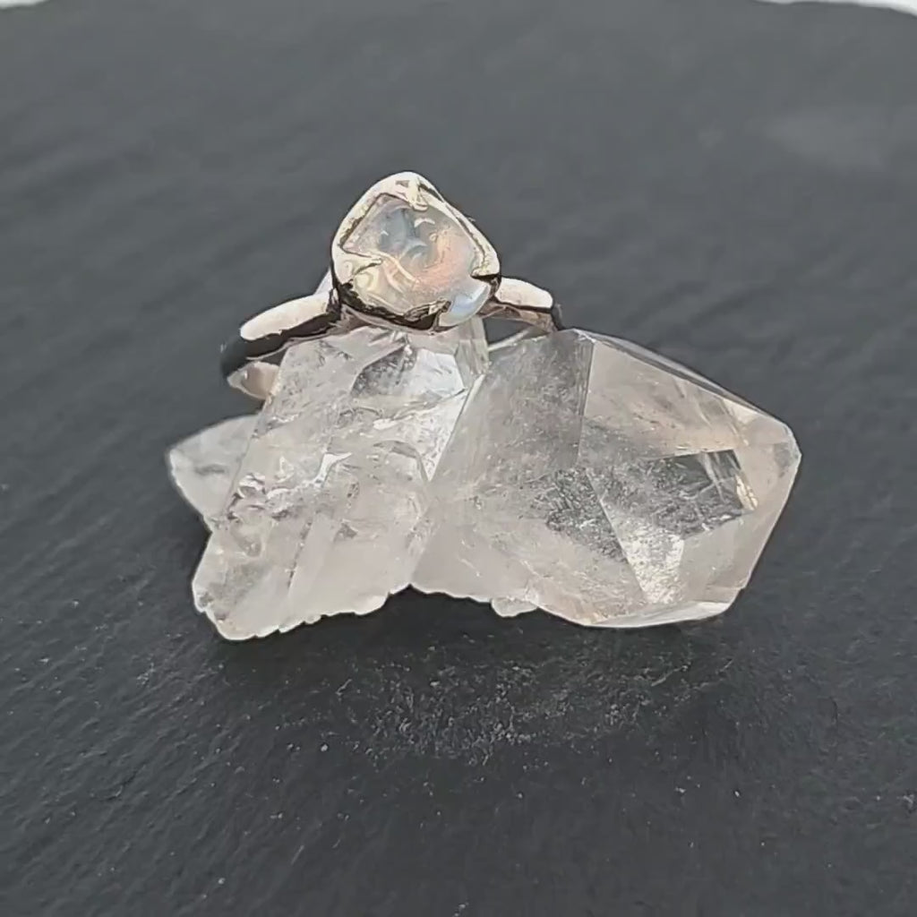 tumbled Moonstone White Gold Ring Gemstone Solitaire recycled 14k statement cocktail statement 2965