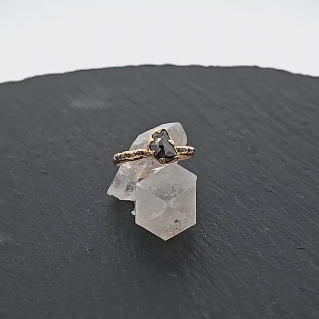 Fancy cut half moon Salt and pepper Mulit stone Diamond Engagement 14k Gold Wedding Ring Rough Diamond Ring byAngeline 0648