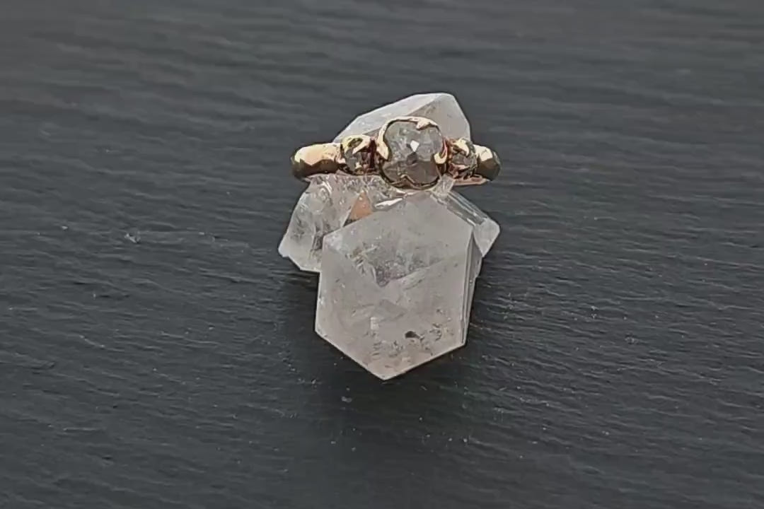 Faceted Fancy cut white Diamond Multi stone Engagement 14k Yellow Gold Wedding Ring byAngeline 1673