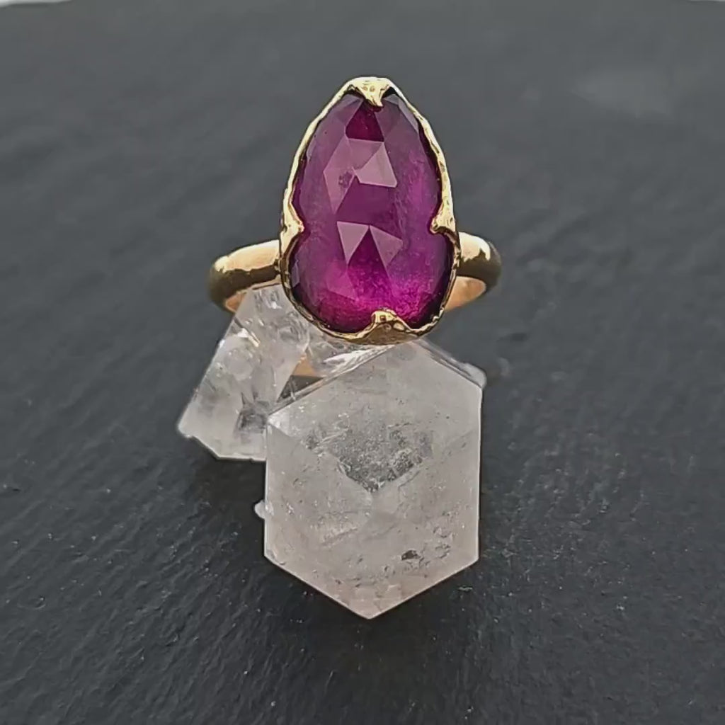 Fancy cut Amethyst Yellow Gold Ring Gemstone Solitaire recycled 18k statement cocktail statement 1434
