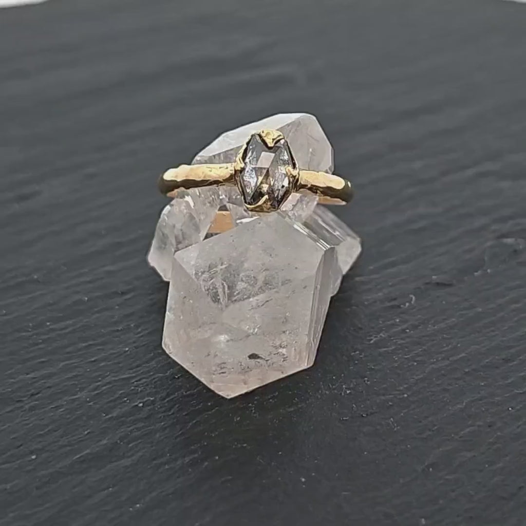 Salt and Pepper Diamond Solitaire Engagement Ring • 18k Yellow Gold • Handmade byAngeline 1796