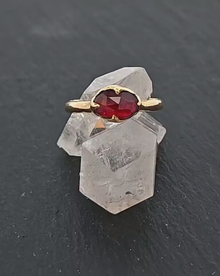Fancy cut red Tourmaline Yellow Gold Ring Gemstone Solitaire recycled 18k statement cocktail statement 3326