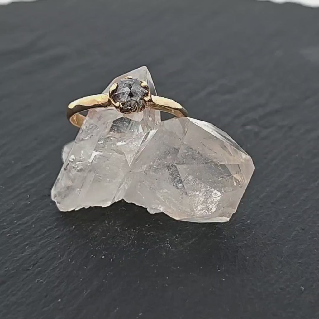 Fancy cut salt and pepper Diamond Solitaire Engagement 18k yellow Gold Wedding Ring Diamond Ring byAngeline 0992