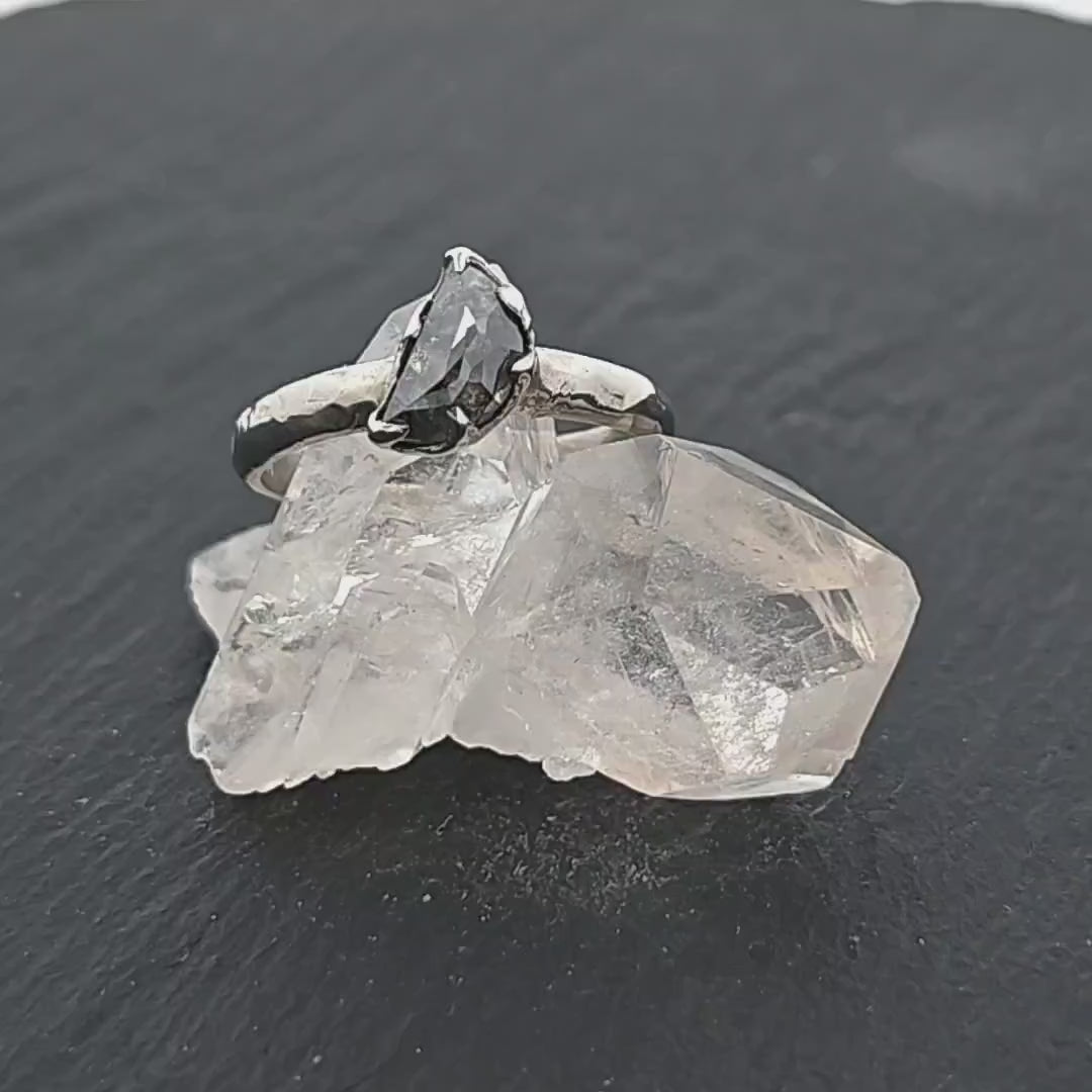 Fancy Cut salt and pepper Half Moon Diamond Solitaire Engagement 14k White Gold Wedding Ring byAngeline 1660