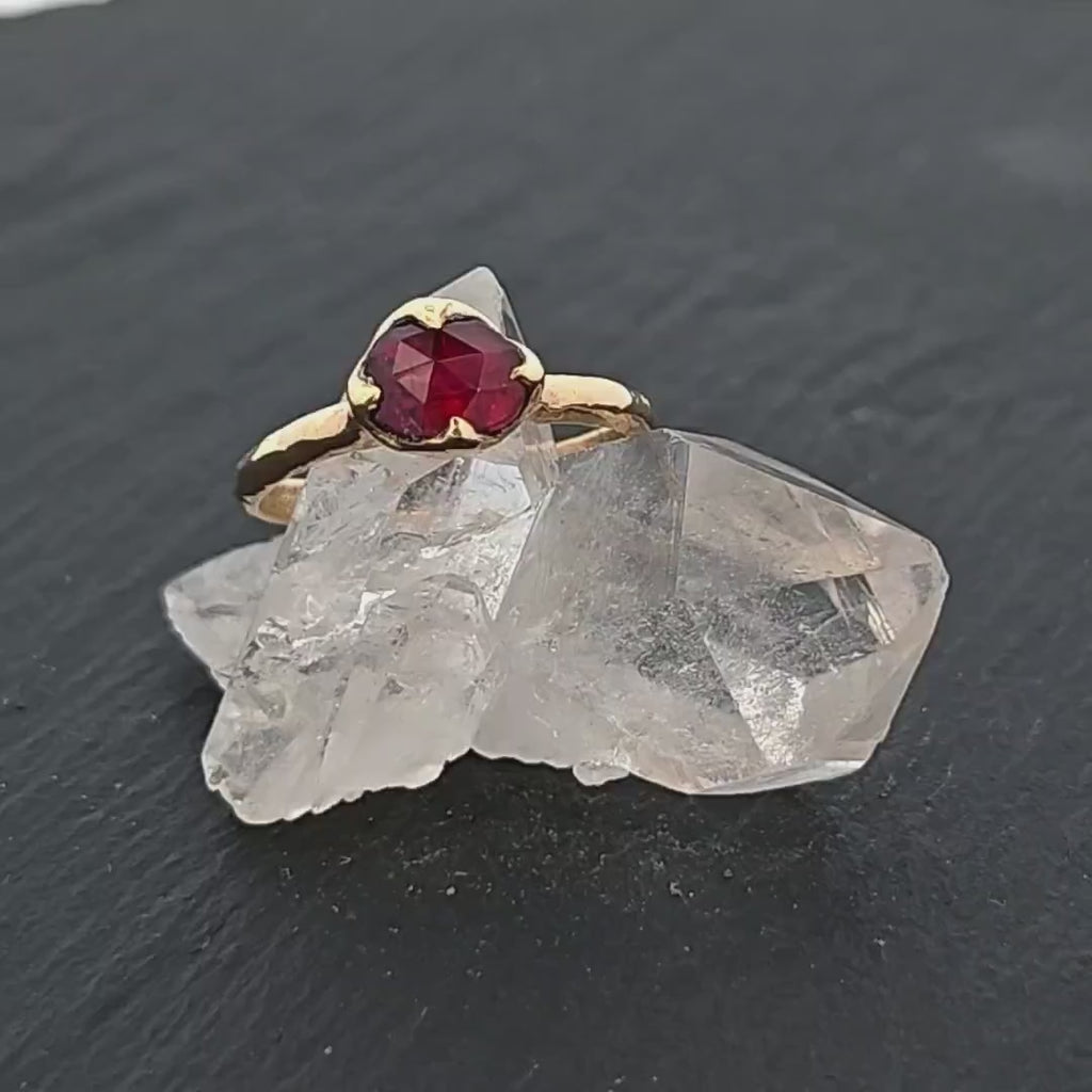 Rose Cut Rubellite Red Tourmaline Solitaire Gemstone Ring • 18k Yellow Gold • Handmade by Angeline 3363