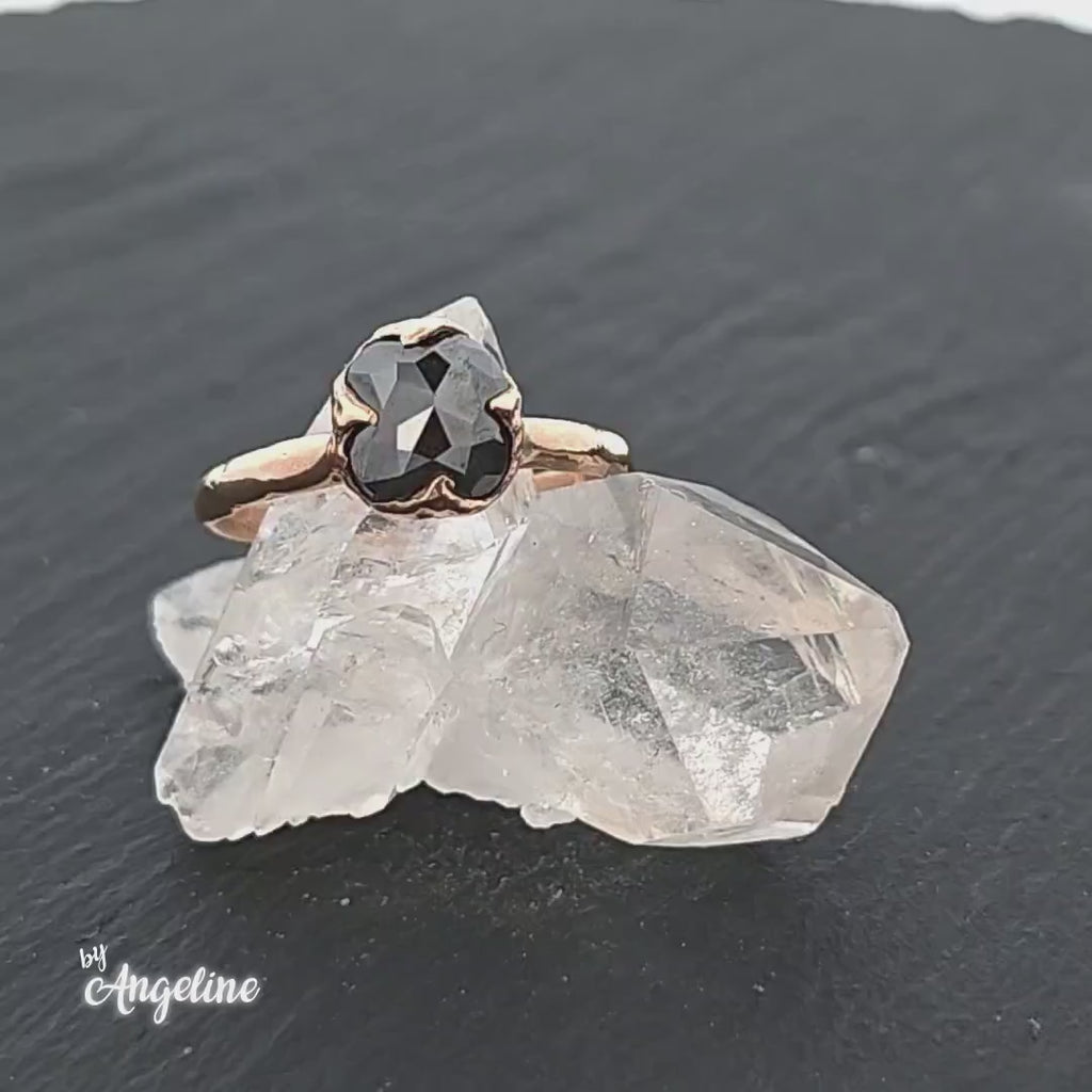 Salt and Pepper Diamond Solitaire Engagement • 14k Yellow Gold • Handmade byAngeline 2053