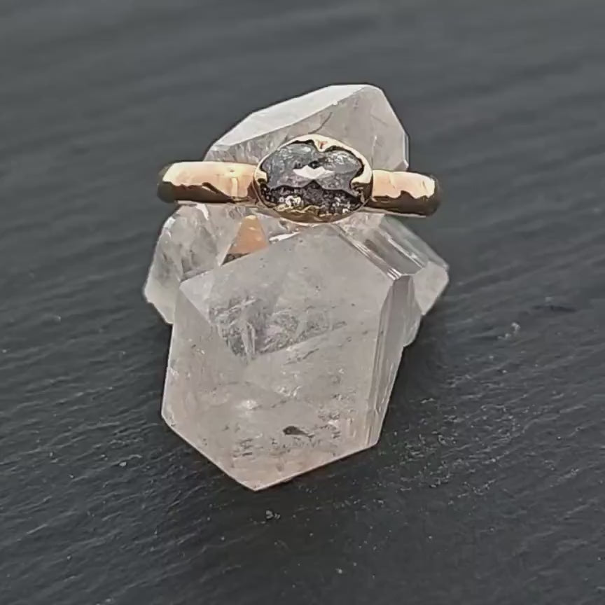 Fancy cut salt and pepper Diamond Solitaire Engagement 14k yellow Gold Wedding Ring Diamond Ring by Angeline 2853