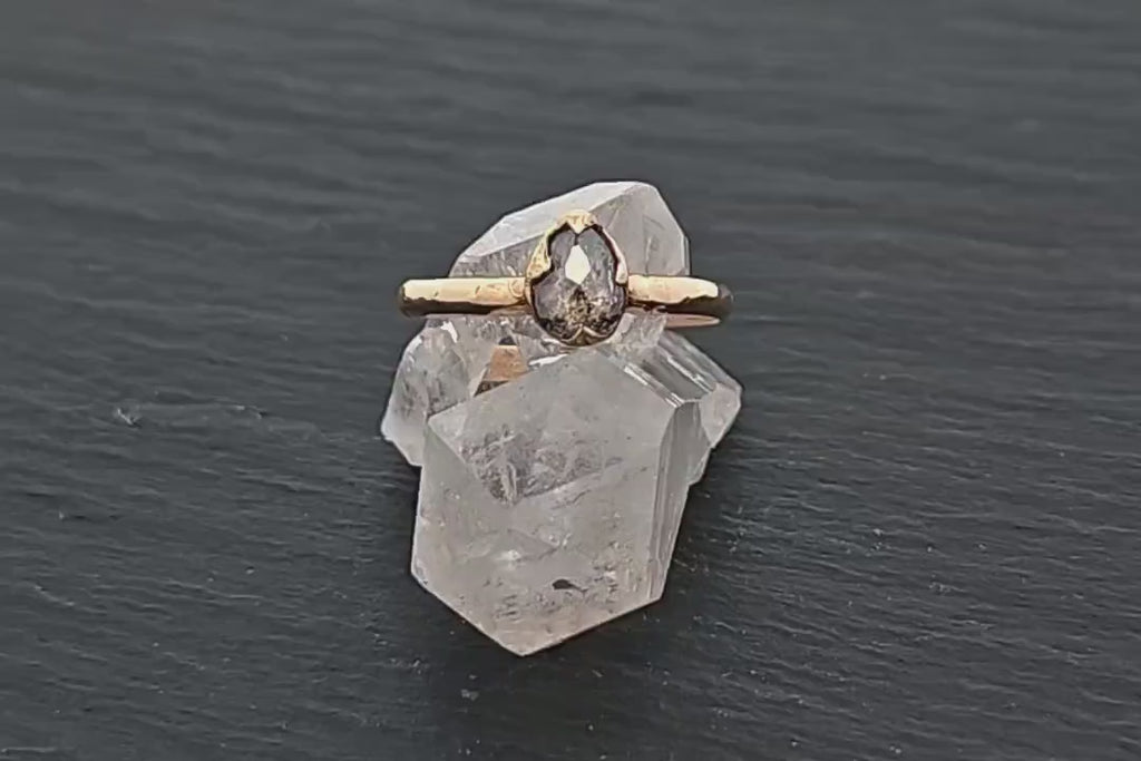 Salt and Pepper Diamond Solitaire Engagement Ring • 14k Yellow Gold • Handmade Stackable Anniversary Ring byAngeline 0676