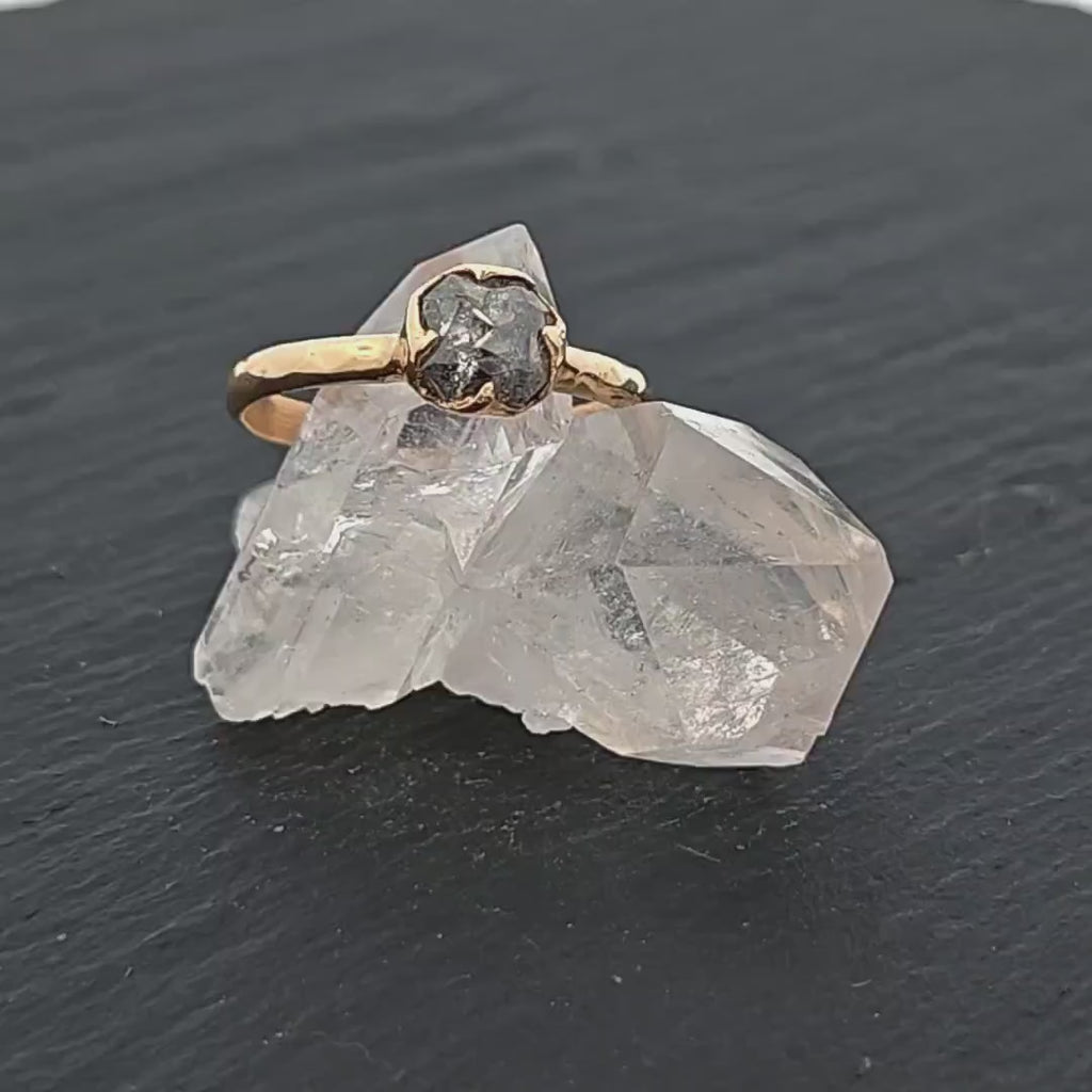Salt and Pepper Diamond Solitaire Engagement Ring • 14k Yellow Gold • Handmade By Angeline 1275