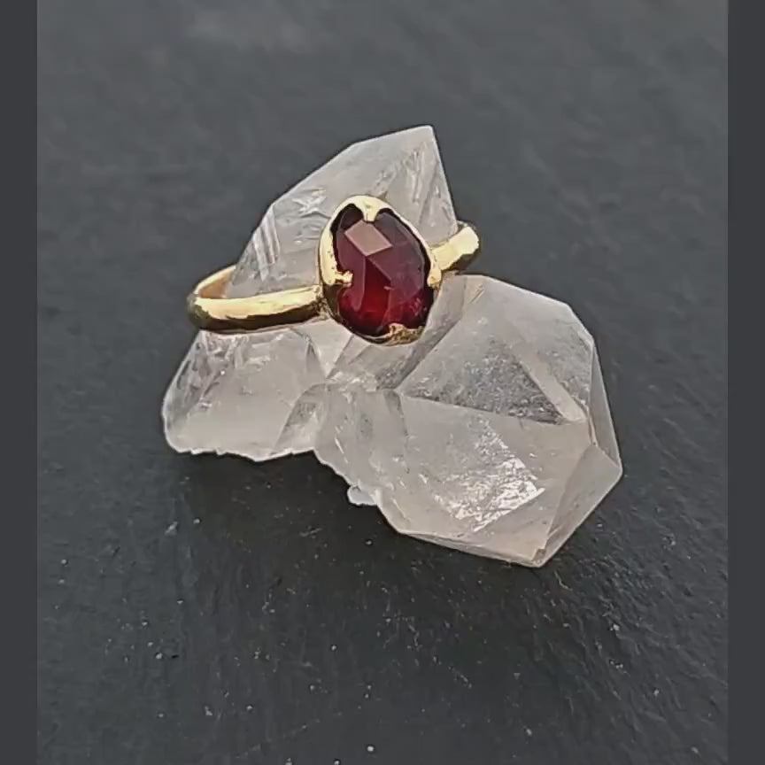 Tourmaline Yellow 18k Gold Ring Fancy cut red Gemstone Solitaire recycled statement cocktail statement 3365