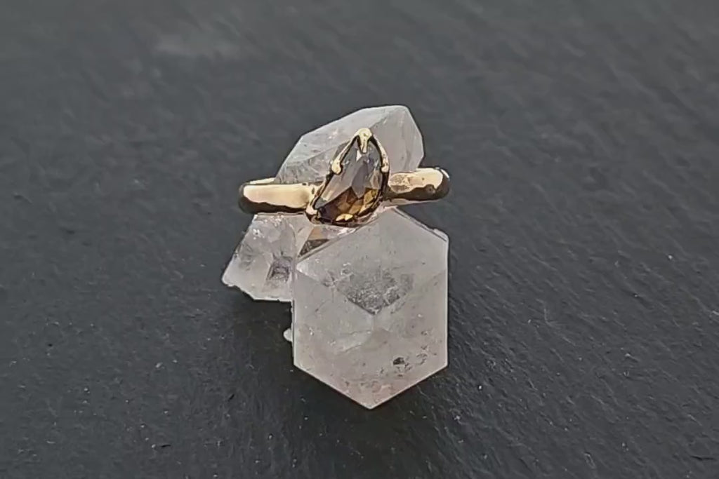 Cognac Half Moon Diamond Solitaire Engagement Ring • 14k Yellow Gold • Handmade by Angeline 3201