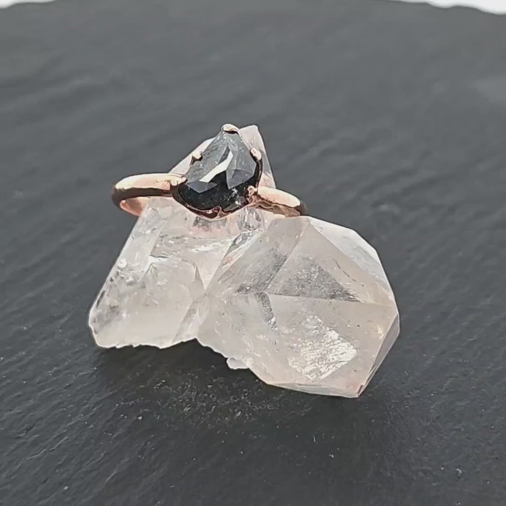 Salt and Pepper Diamond Solitaire Engagement Ring • 14k Rose Gold • Handmade by Angeline 2950