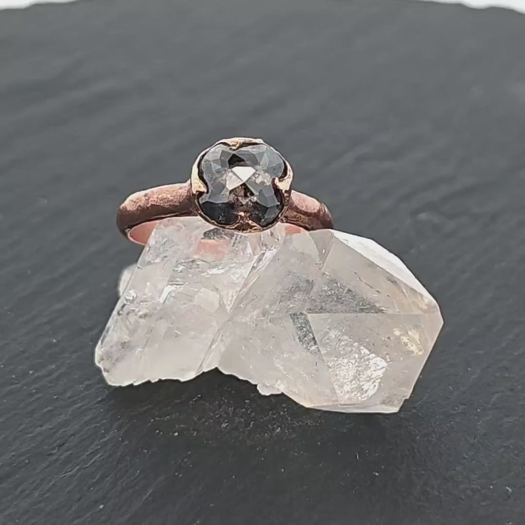 Salt and Pepper Solitaire Diamond Engagement Ring • 14k Rose Gold • Handmade byAngeline 2145