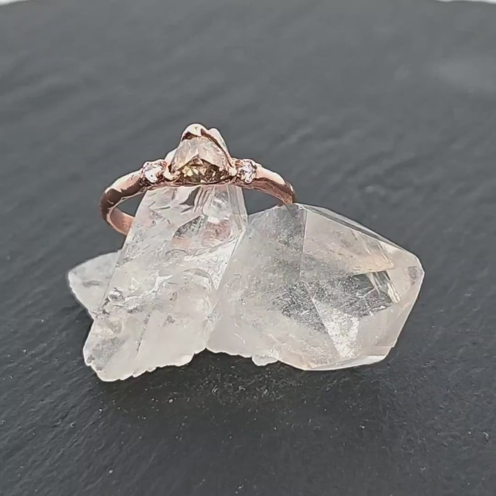 Champagne Fancy cut Diamond Engagement ring 14k Rose Gold Multi stone Wedding byAngeline 2001