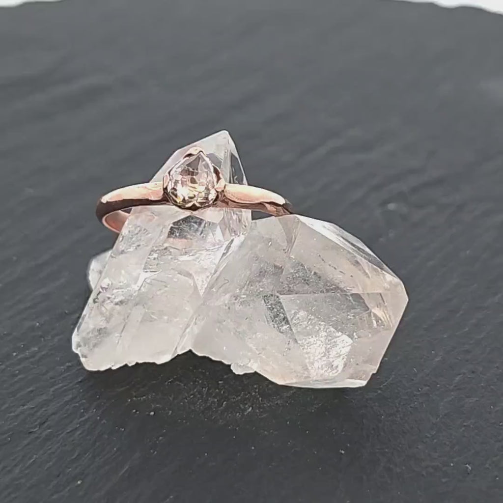 Faceted Fancy cut white Diamond Solitaire Engagement 14k rose Gold Wedding Ring byAngeline 0740