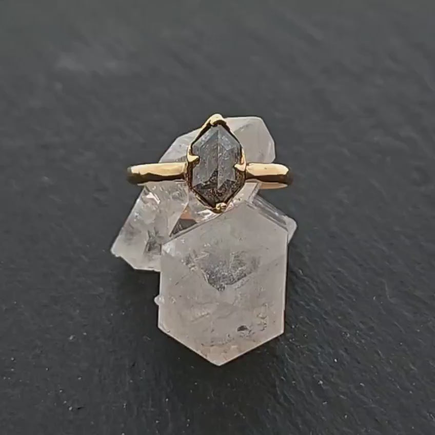 Fancy cut salt and pepper Diamond Solitaire Engagement 18k yellow Gold Wedding Ring Diamond Ring byAngeline 1051