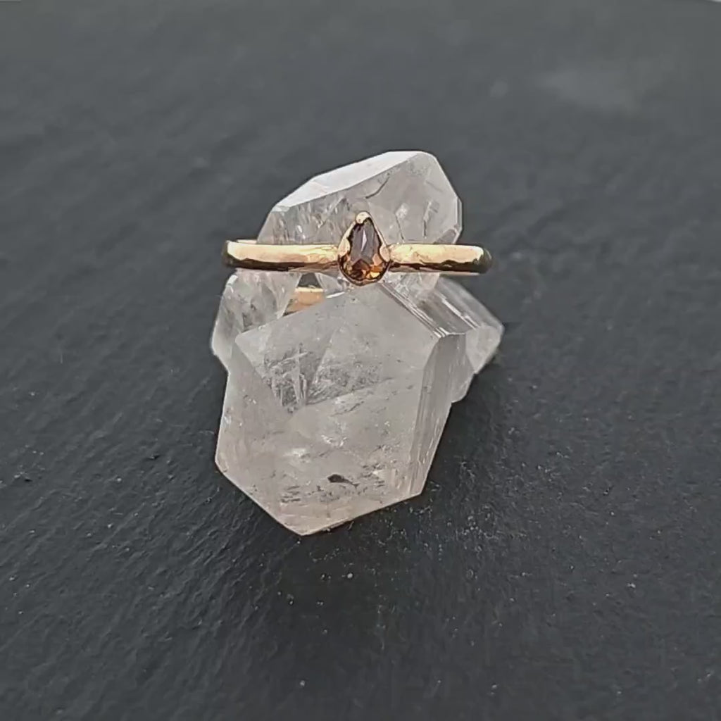 Fancy cut Cognac Diamond Solitaire Dainty Engagement 14k Yellow Gold Wedding Ring byAngeline 0808