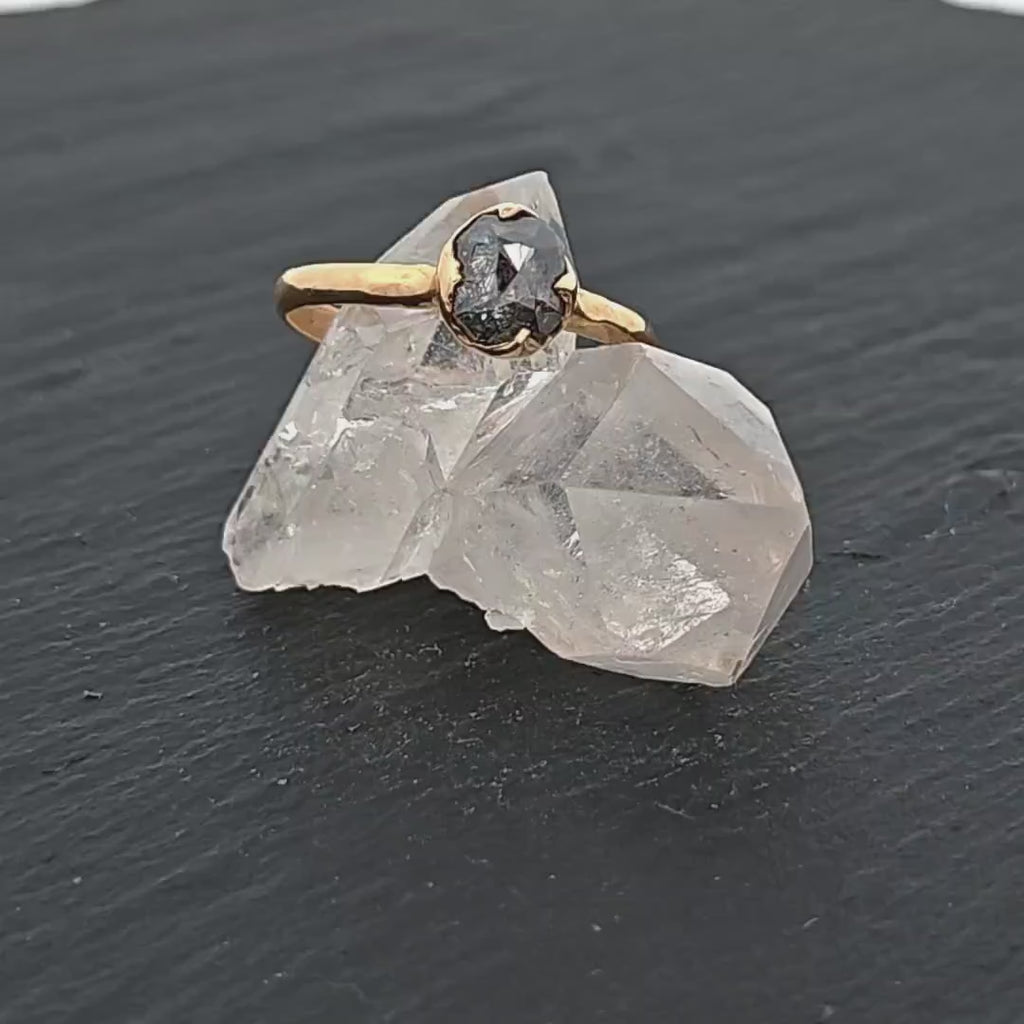 Salt and Pepper Diamond Engagement Ring • 18k Yellow Gold • Handmade byAngeline 0943