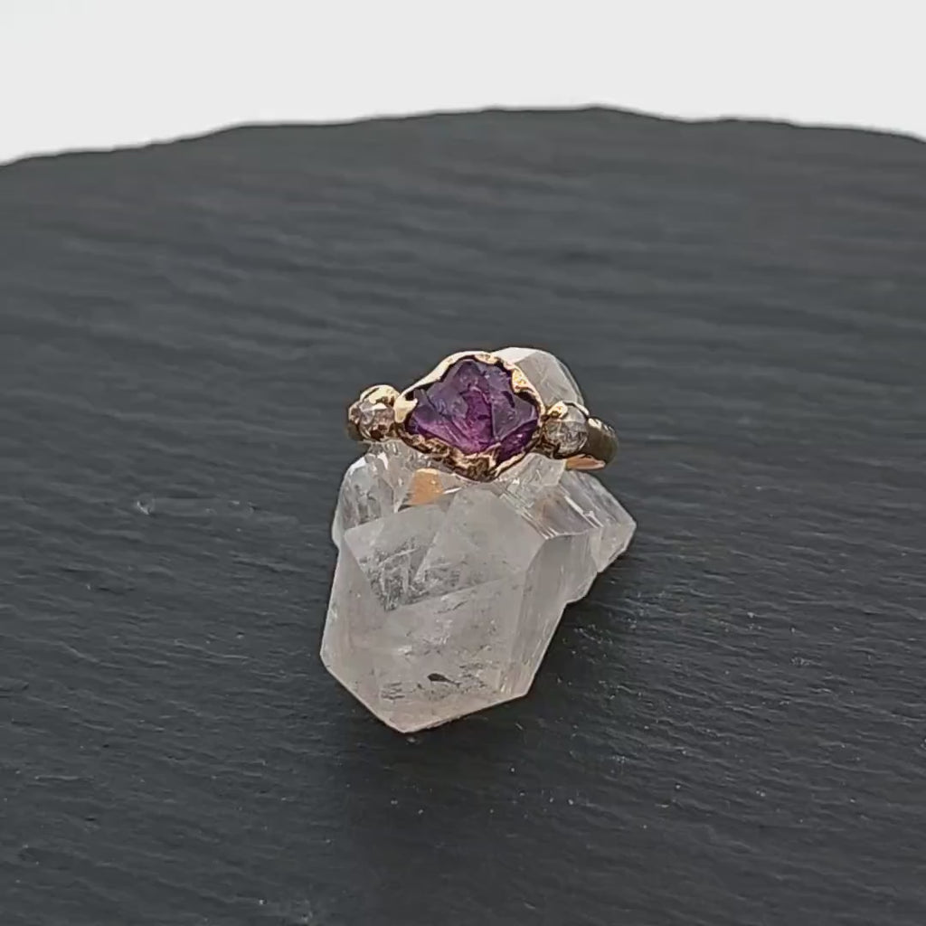 Partially Faceted purple Sapphire 14k gold Multi Stone Ring Gold Gemstone Engagement Ring 3242