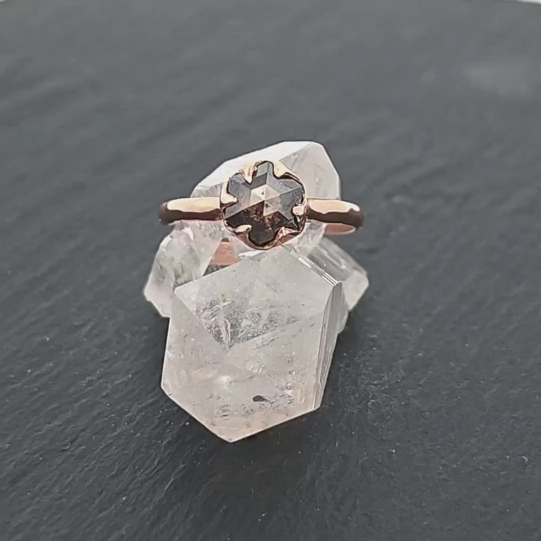 Fancy cut Salt and pepper Solitaire Diamond Engagement 14k Rose Gold Wedding Ring byAngeline 1259