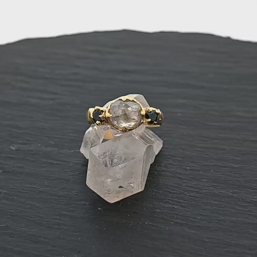 Fancy cut White Diamond Engagement ring with side Burma sapphires 18k yellow Gold Multi stone Wedding Ring byAngeline C3449