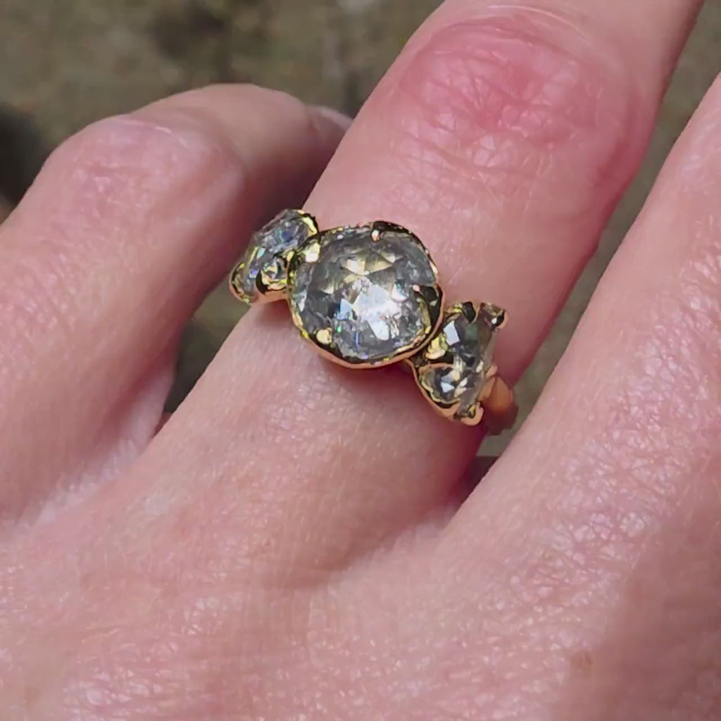 Triple Moon Rose Cut Diamond Ring • Goddess Engagement Ring • 18k Yellow Gold Statement Ring • Handmade by Angeline 3647